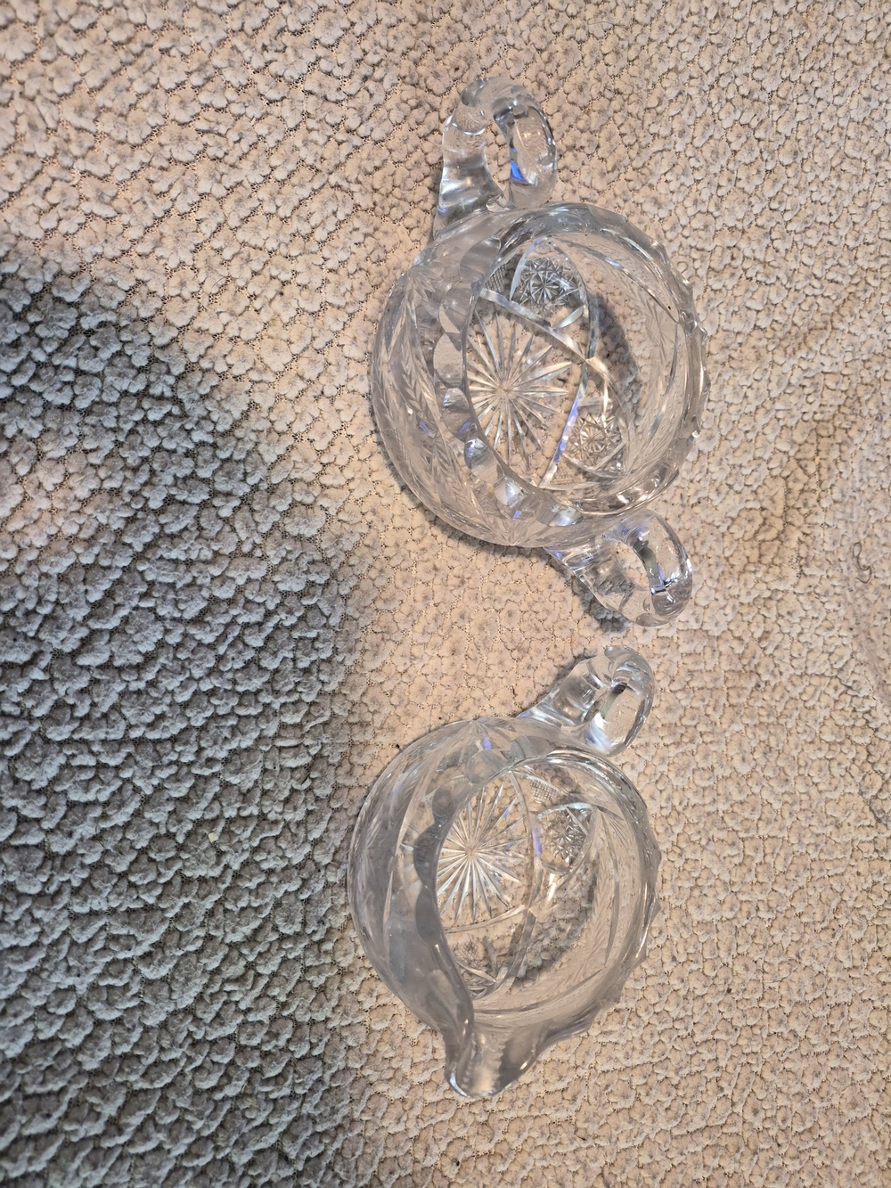 ​Vintage Lead Crystal Creamer and Sugar Set with Controlled Bubble Handles